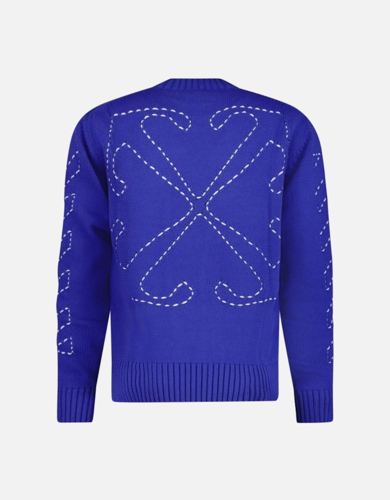 Stitch Diagonal Knit Crewneck Dark Blue