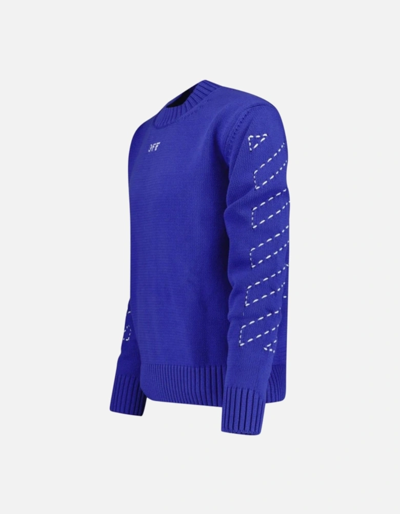 Stitch Diagonal Knit Crewneck Dark Blue