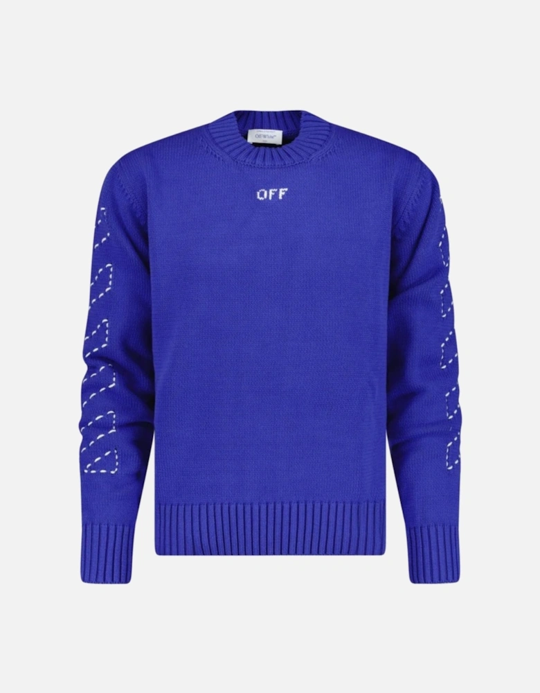 Stitch Diagonal Knit Crewneck Dark Blue