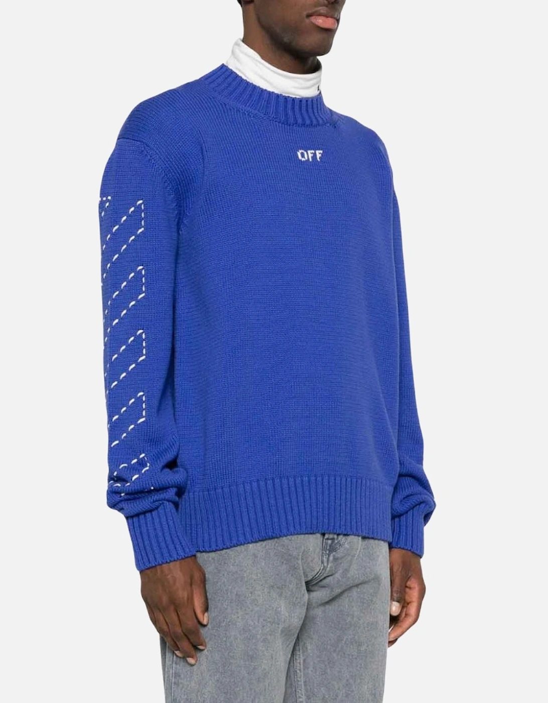 Stitch Diagonal Knit Crewneck Dark Blue