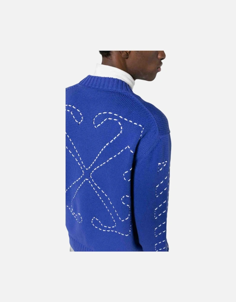 Stitch Diagonal Knit Crewneck Dark Blue