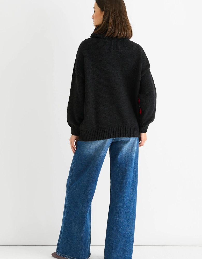 Black Floral Applique Oversized Jumper