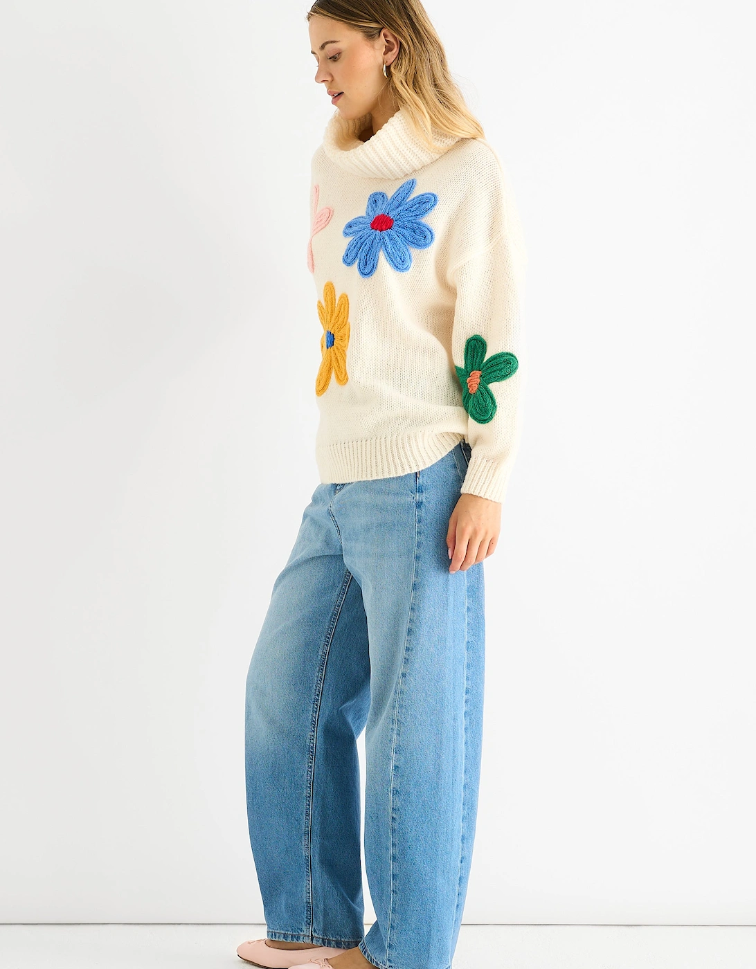 Cream Floral Applique Oversized Jumper