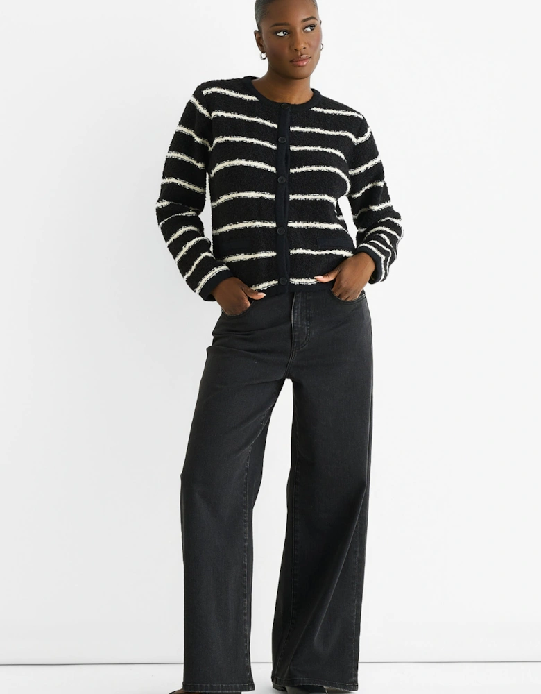 Black Stripe Military Crop Recycle Knit Cardigan