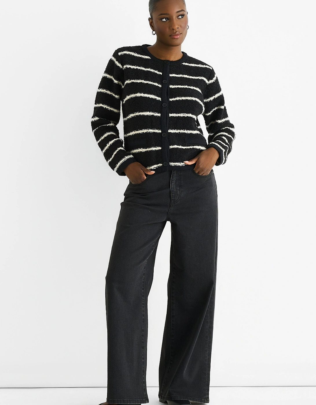 Black Stripe Military Crop Recycle Knit Cardigan, 5 of 4