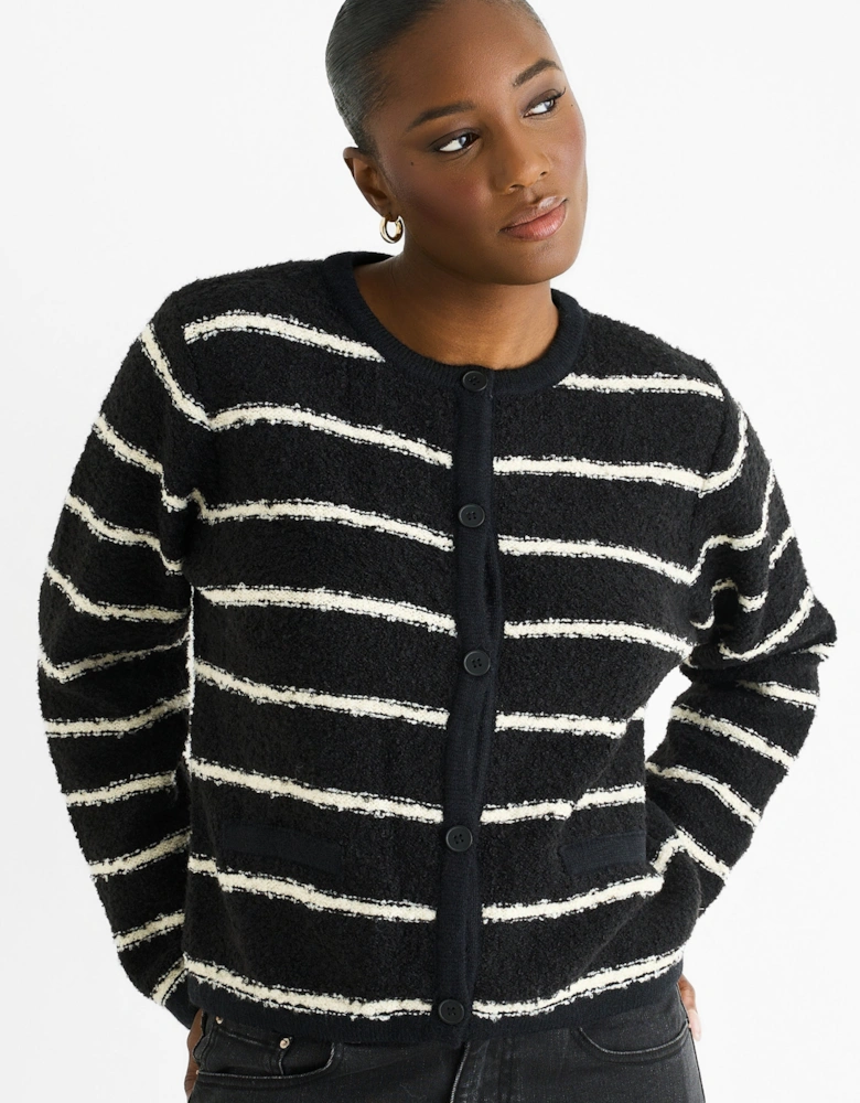 Black Stripe Military Crop Recycle Knit Cardigan