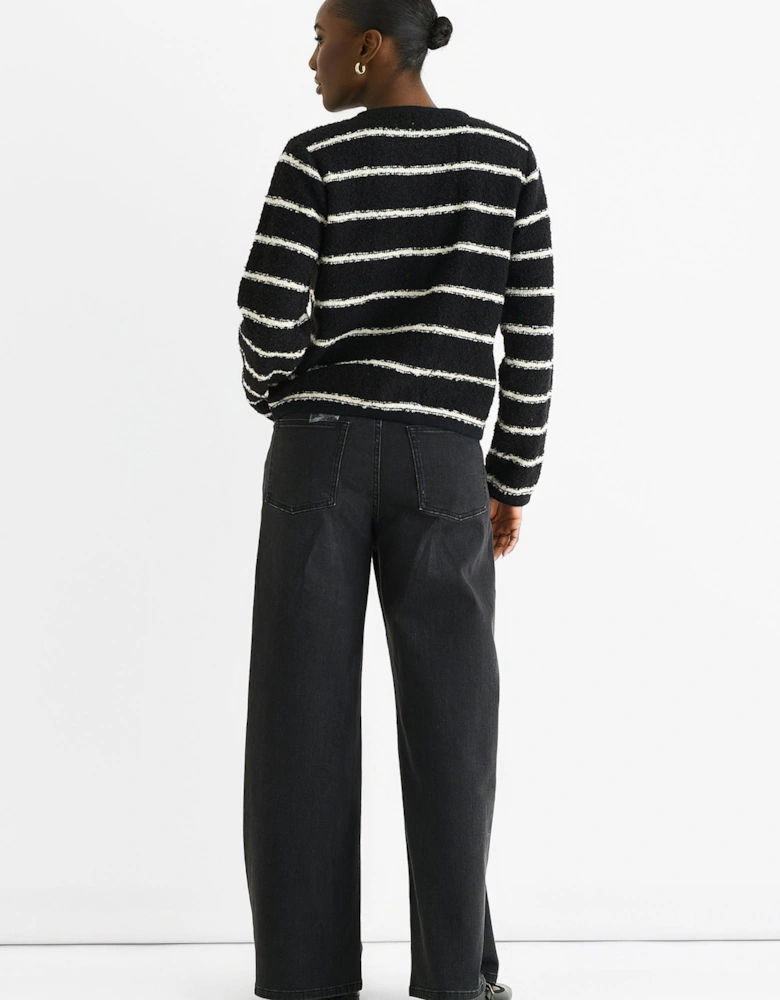 Black Stripe Military Crop Recycle Knit Cardigan