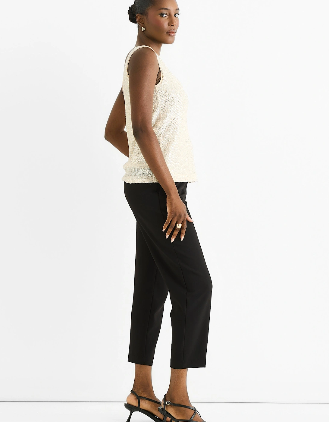 Champagne Sequin Cowl Neck Cami Top