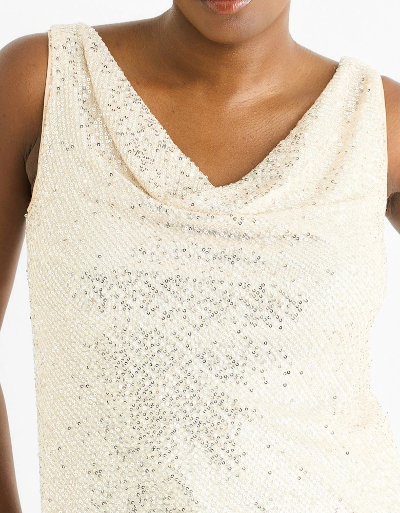 Champagne Sequin Cowl Neck Cami Top