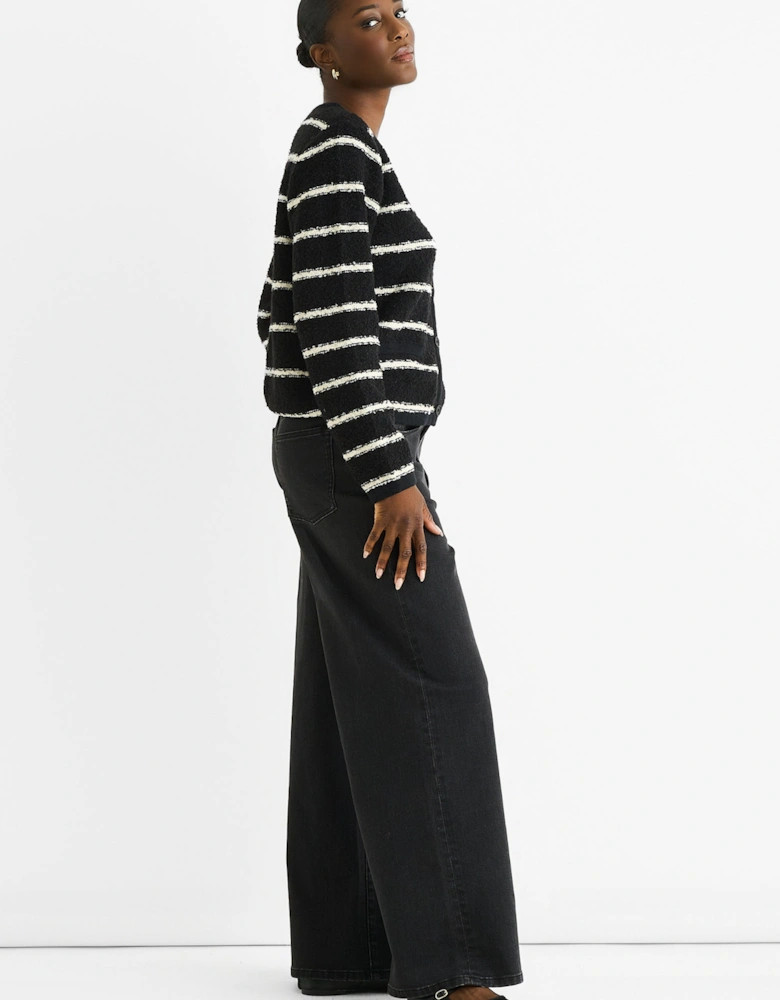 Black Stripe Military Crop Recycle Knit Cardigan