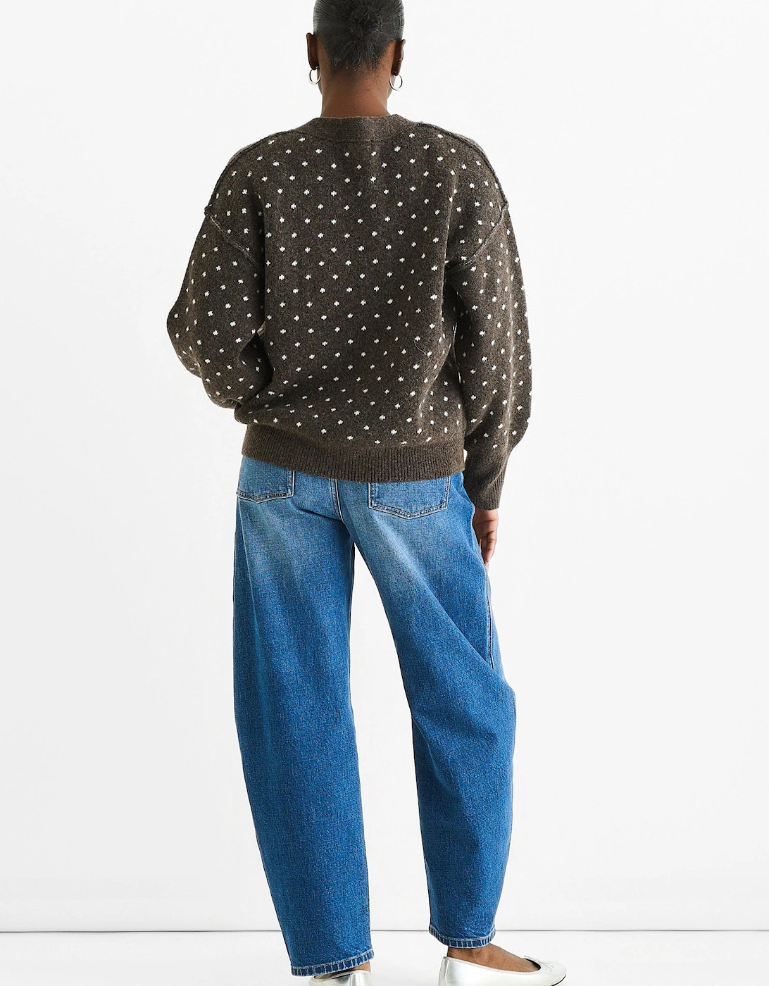 Chocolate Spot Print Button Cardigan Look Jumper