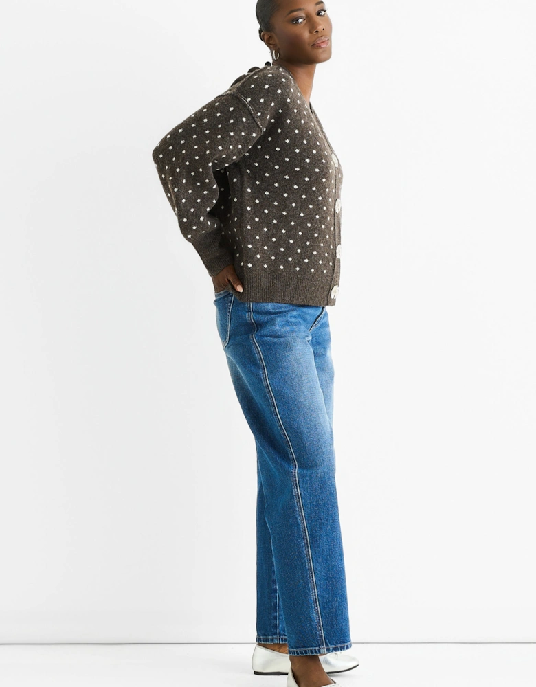 Chocolate Spot Print Button Cardigan Look Jumper