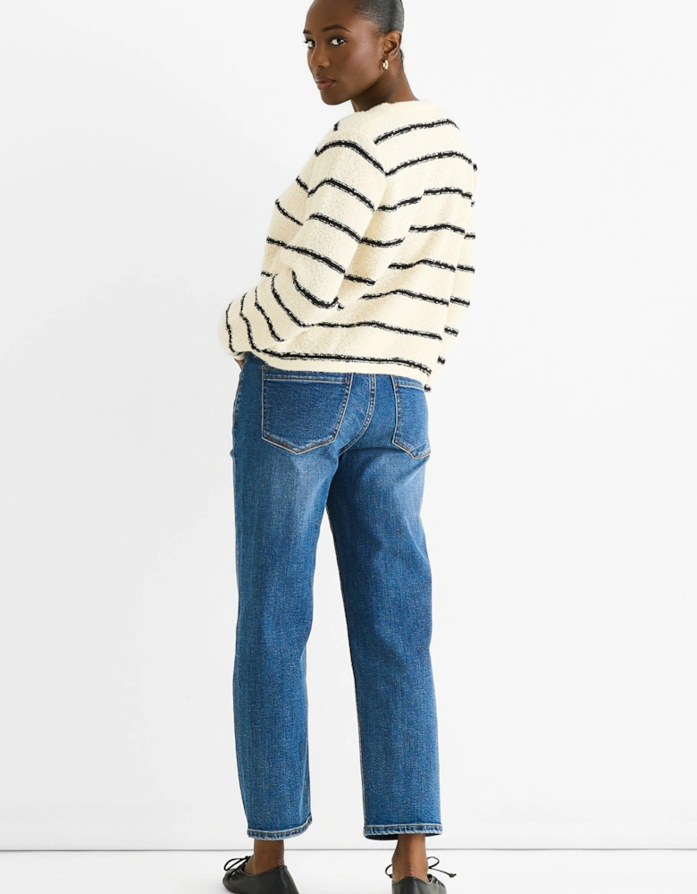 Cream Stripe Military Crop Recycle Knit Cardigan