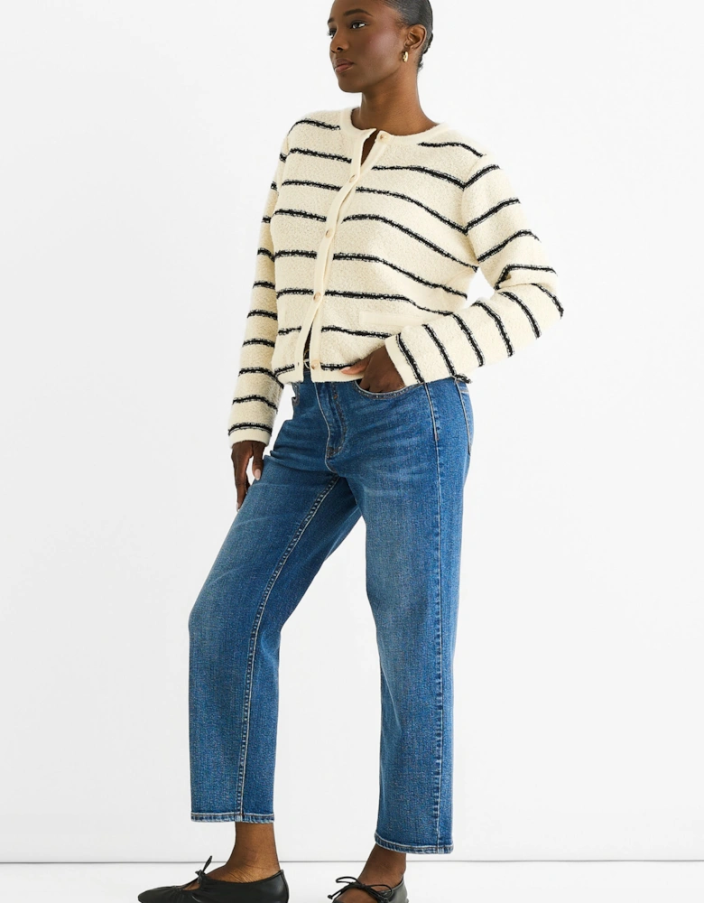 Cream Stripe Military Crop Recycle Knit Cardigan