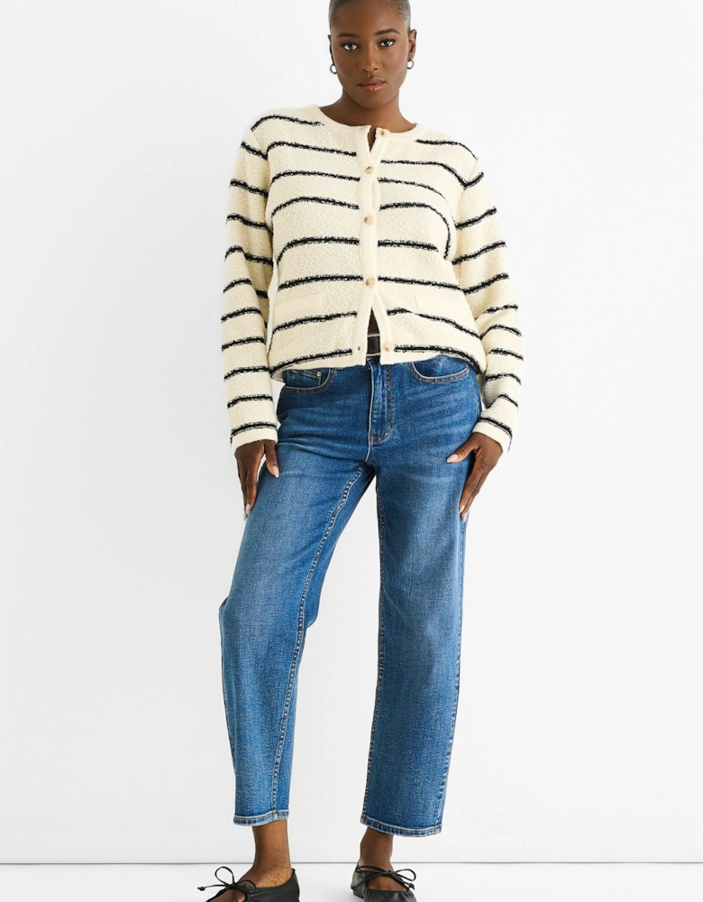Cream Stripe Military Crop Recycle Knit Cardigan
