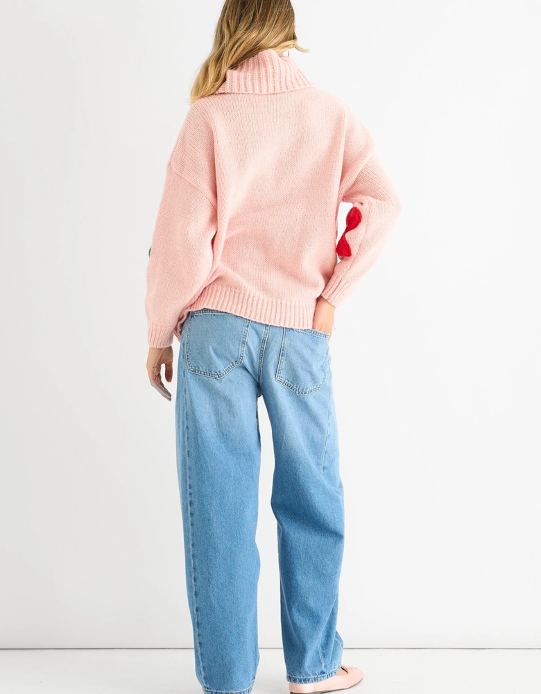 Pink Floral Applique Oversized Jumper