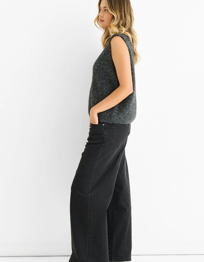 Grey Sequin Sparkle V Neck Vest Knit Jumper