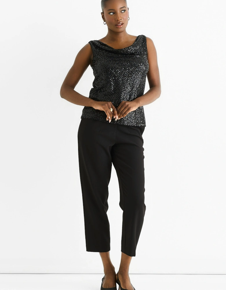 Black Sequin Cowl Neck Cami Top