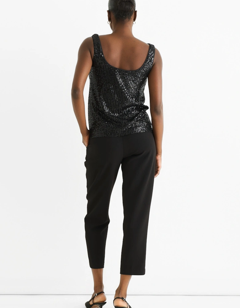 Black Sequin Cowl Neck Cami Top