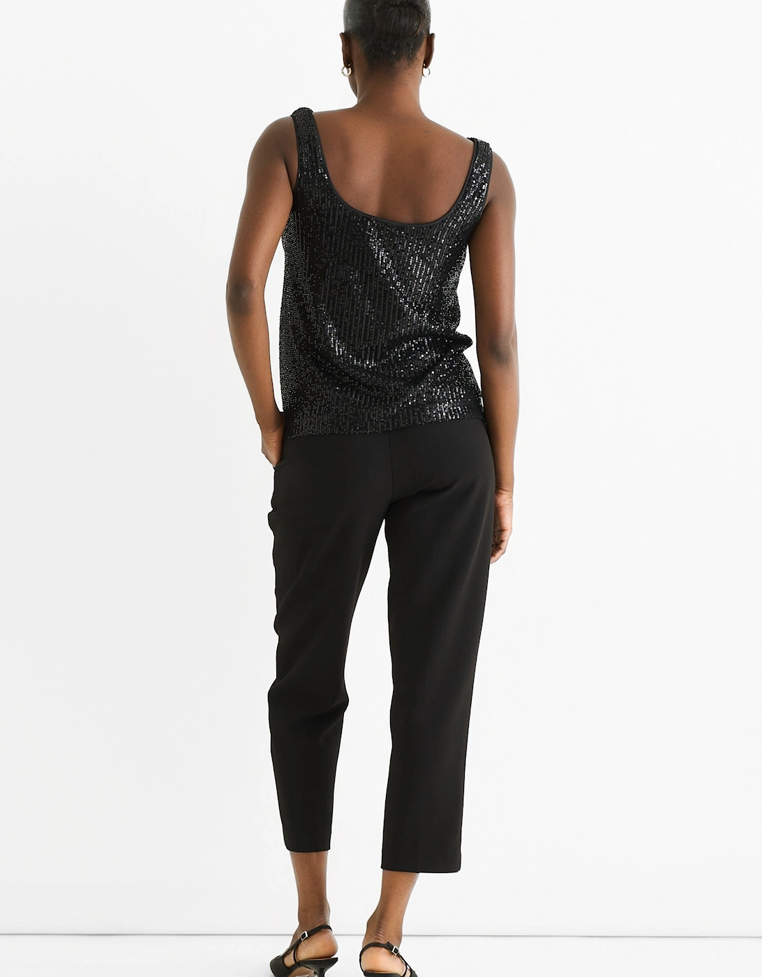 Black Sequin Cowl Neck Cami Top