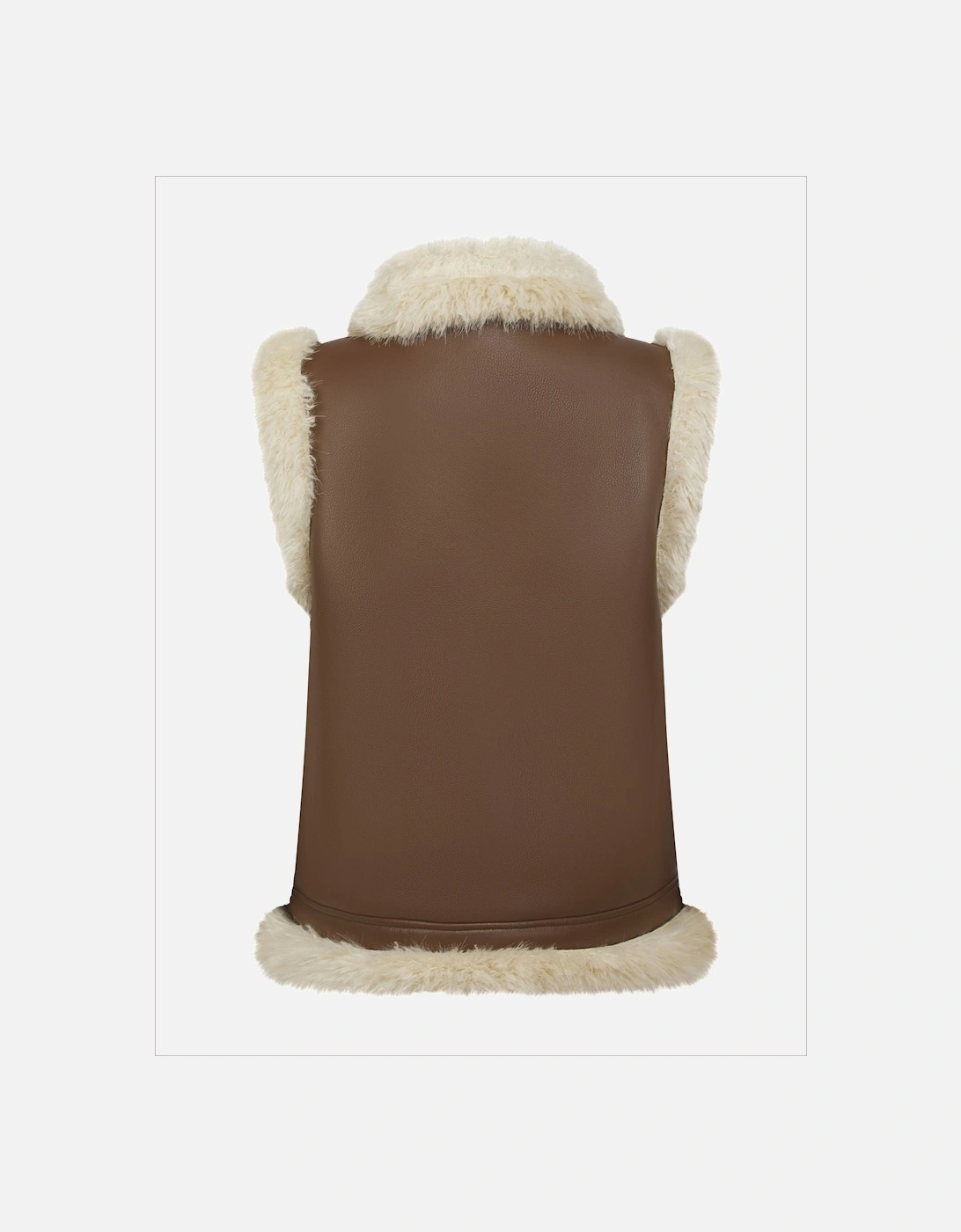 Devina Leather Look Biker Gilet - Tan