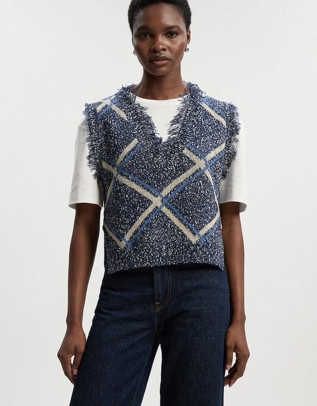 Tweed Yarn Fringe Trim Knitted Tank, 2 of 1
