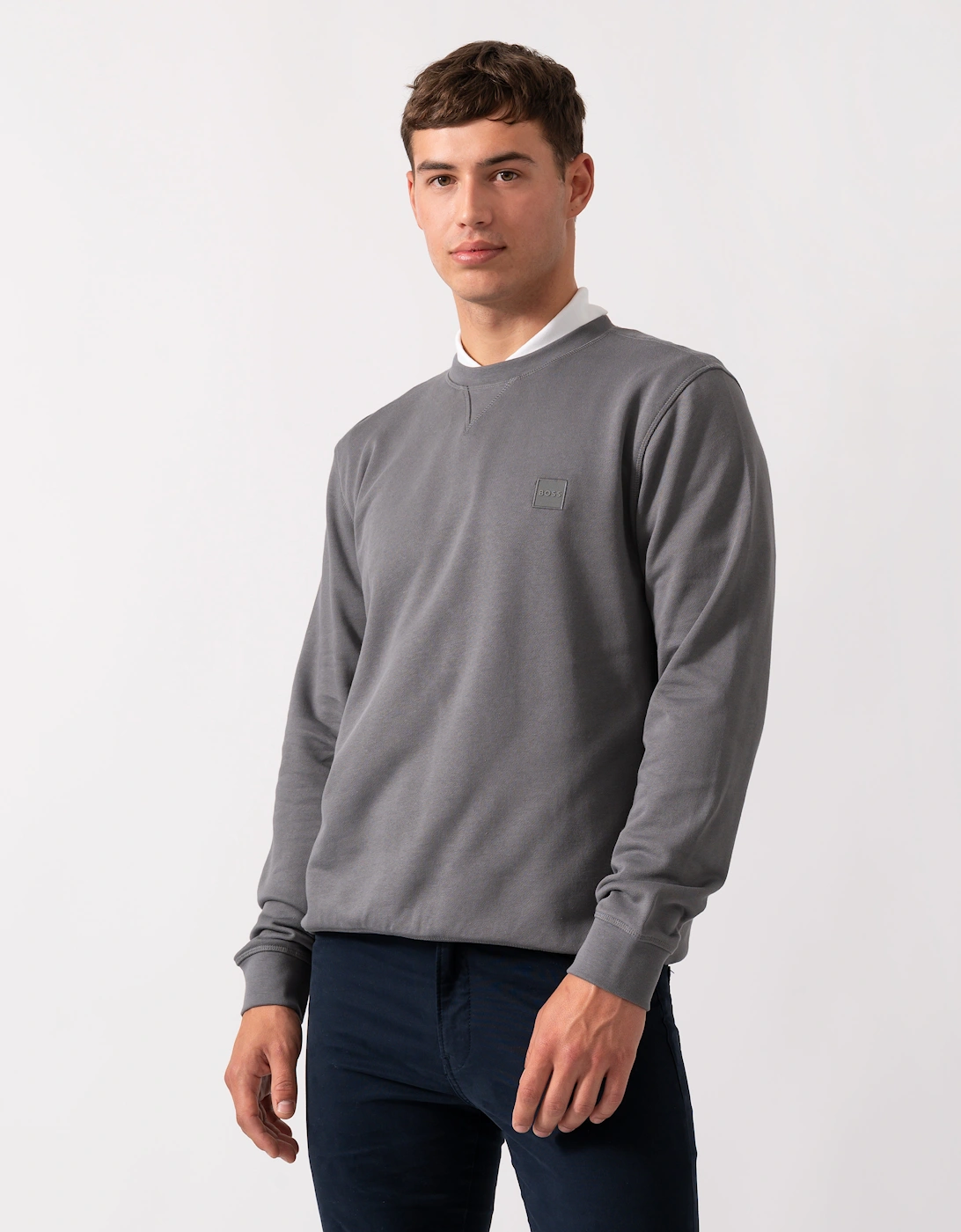 BOSS Orange Westart Mens Crew Neck Sweatshirt With Logo Patch - Open Grey 062, 2 of 1