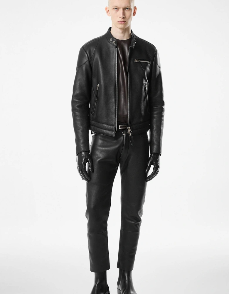 GRAIN LEATHER ZIP BIKER JACKET