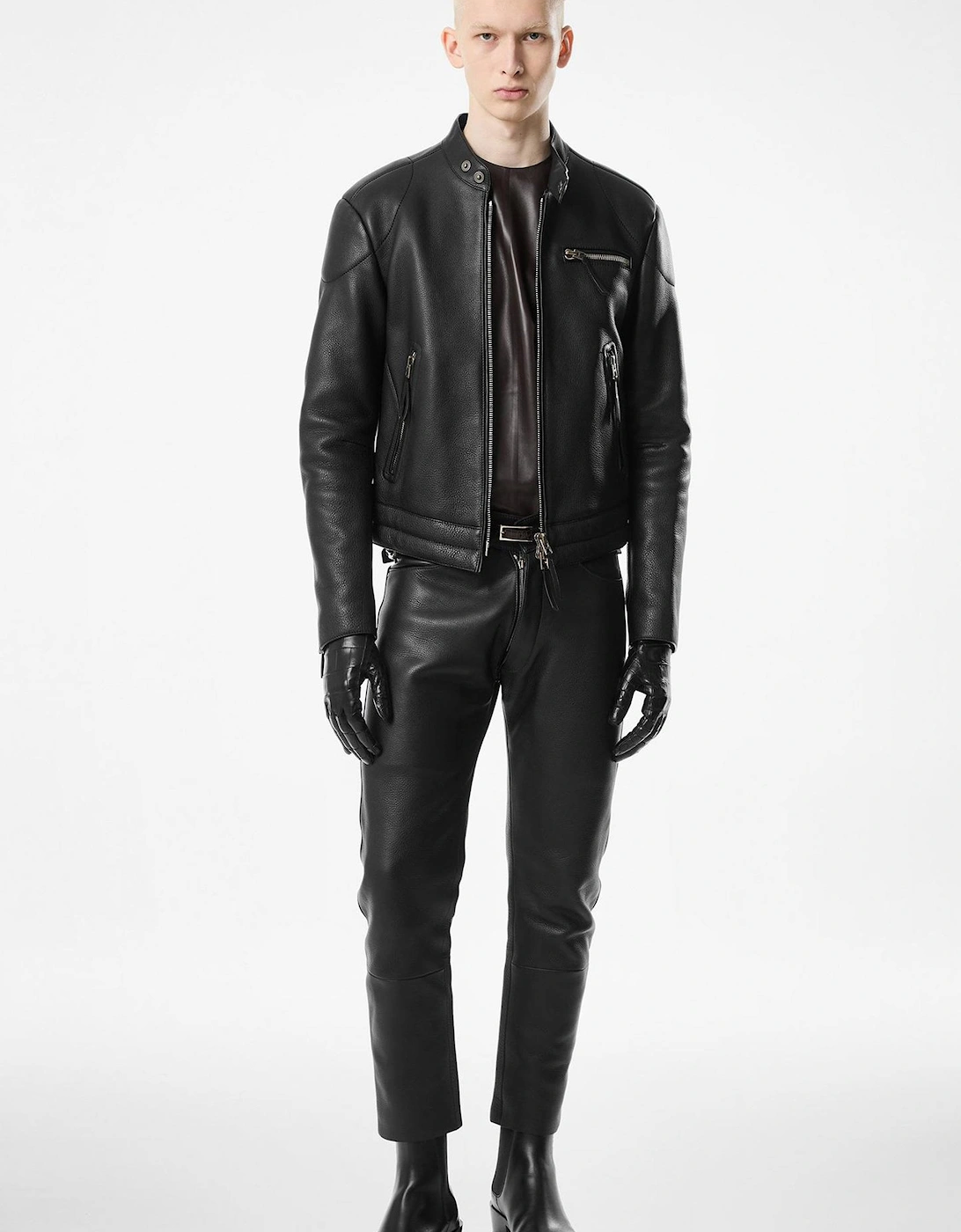 GRAIN LEATHER ZIP BIKER JACKET