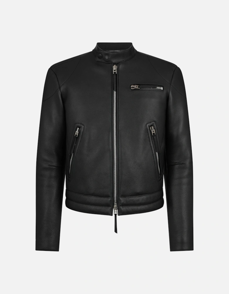 GRAIN LEATHER ZIP BIKER JACKET