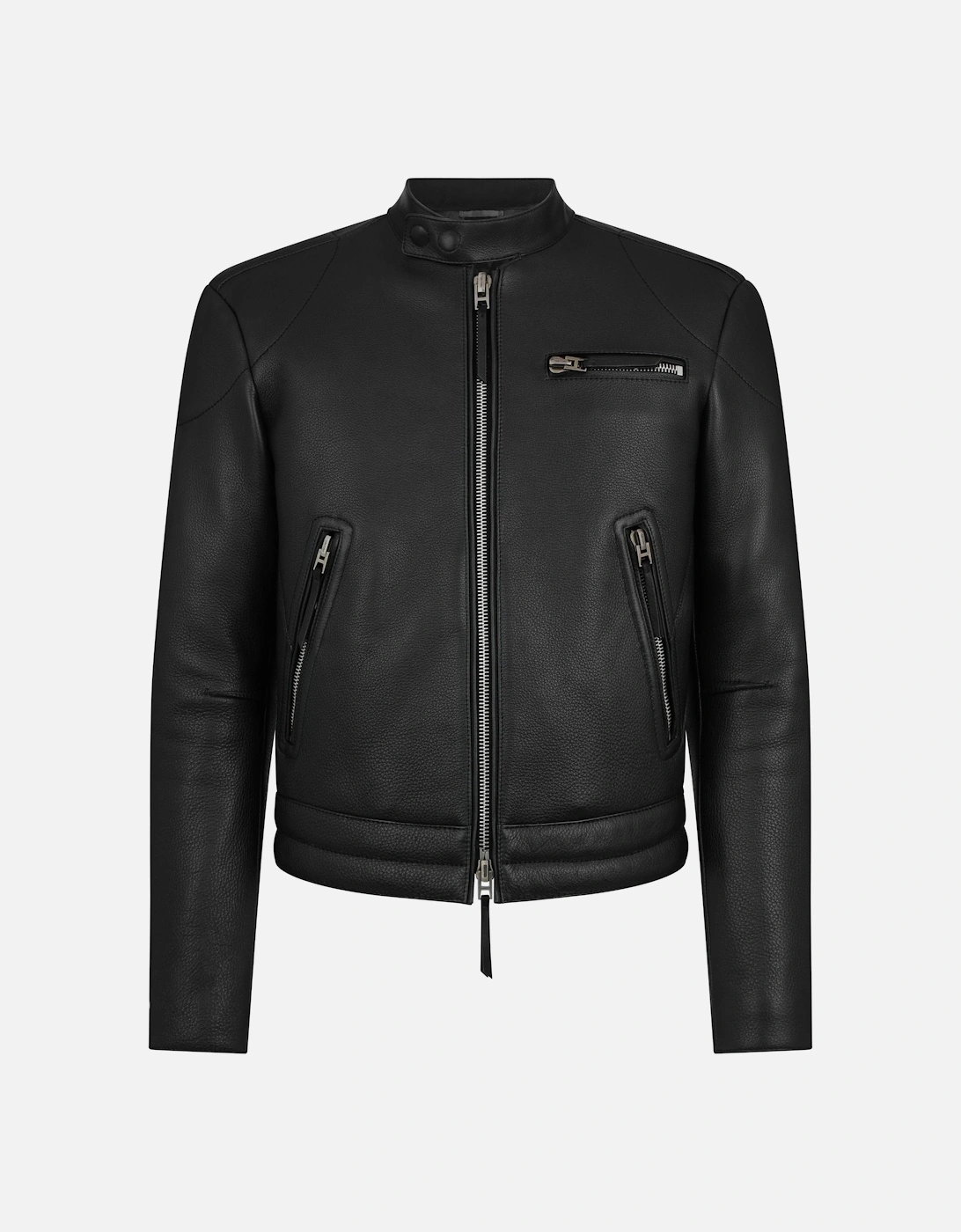 GRAIN LEATHER ZIP BIKER JACKET, 4 of 3