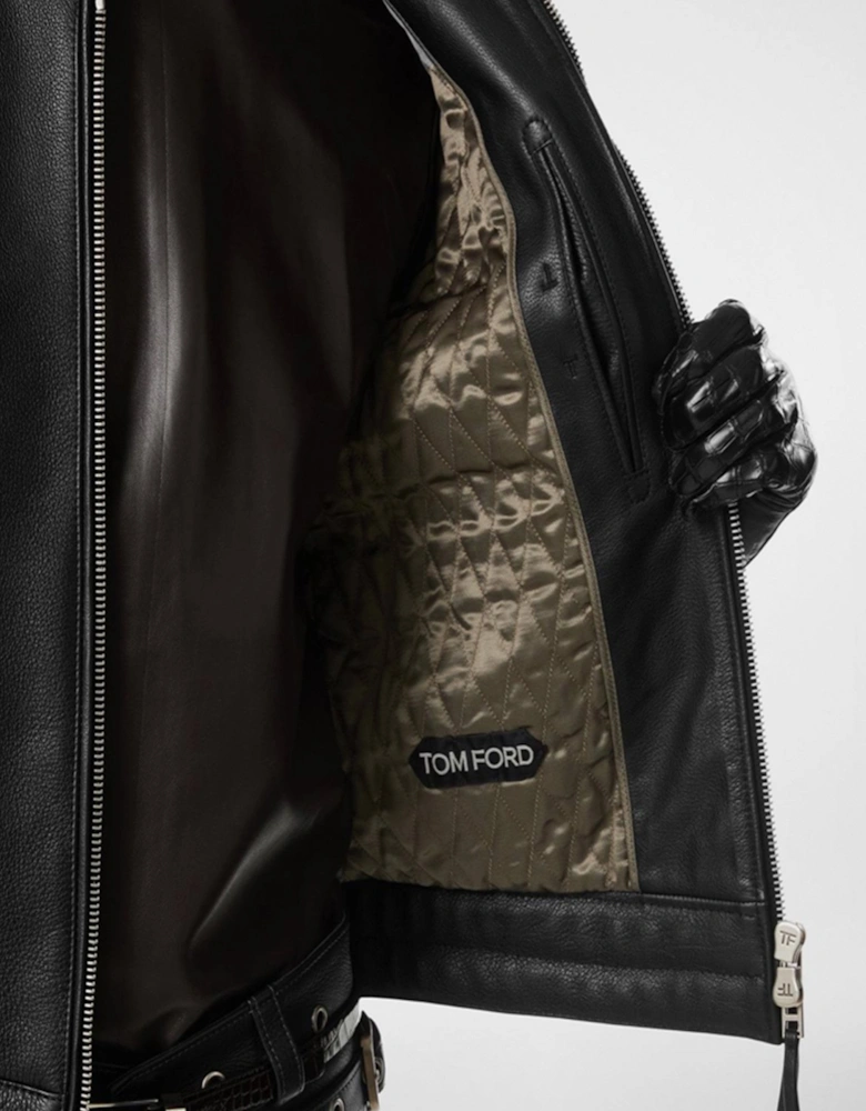 GRAIN LEATHER ZIP BIKER JACKET