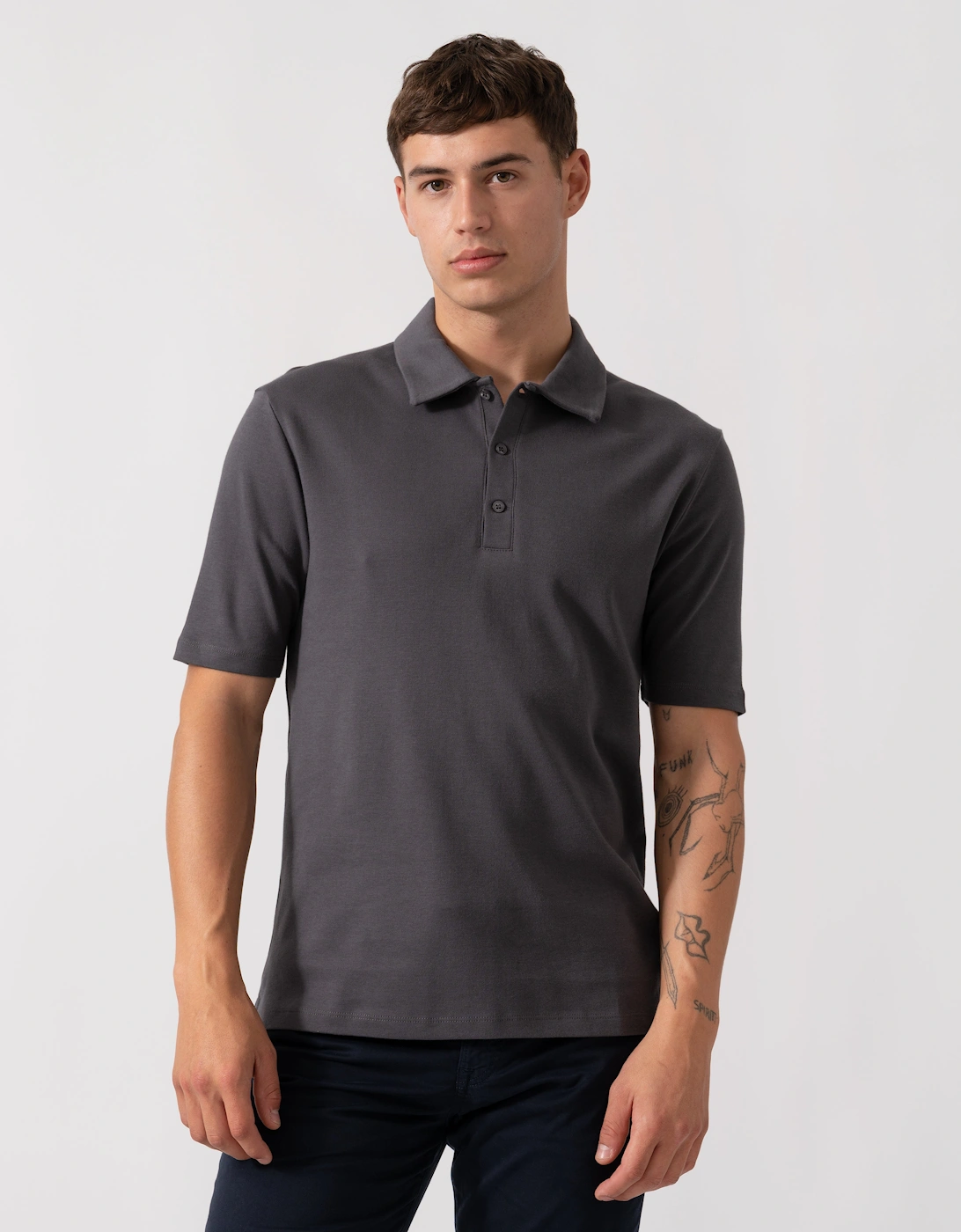 Men's Oliver Sweeney Hunston Mens Short Sleeve Polo Shirt - Slate - Grey - Size: 42