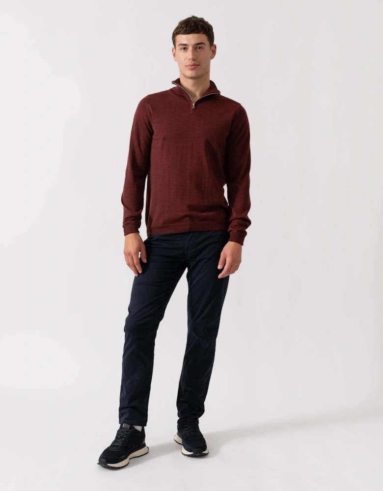 Curragh Mens 1/4 Zip Funnel Neck Merino Wool Jumper - Mulberry Marl