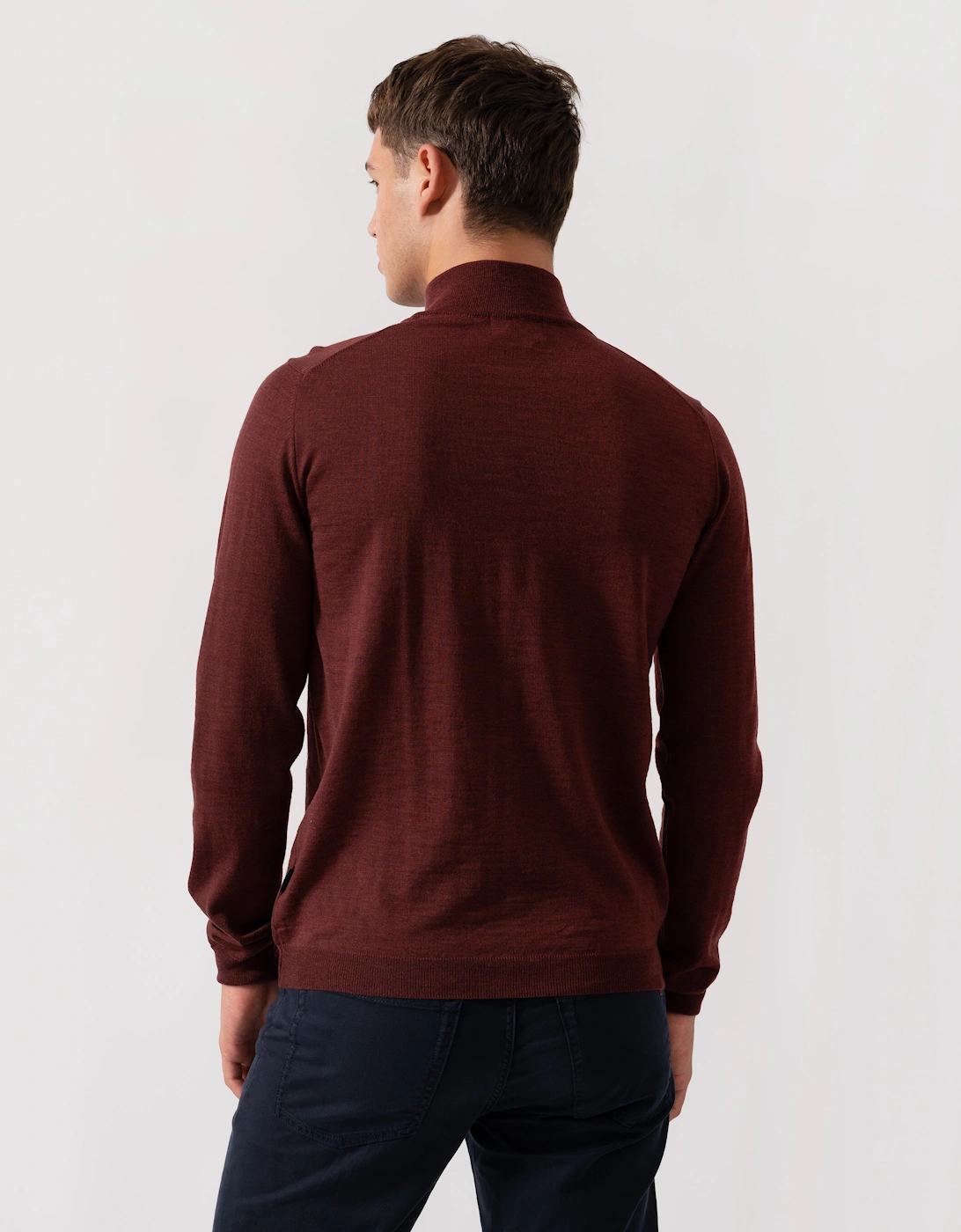 Curragh Mens 1/4 Zip Funnel Neck Merino Wool Jumper - Mulberry Marl