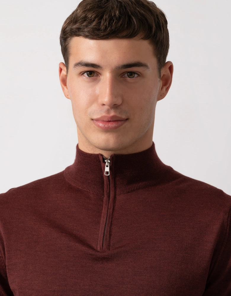 Curragh Mens 1/4 Zip Funnel Neck Merino Wool Jumper - Mulberry Marl