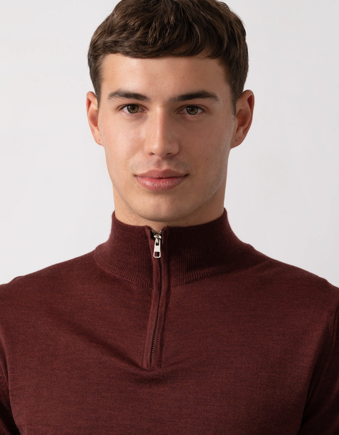 Curragh Mens 1/4 Zip Funnel Neck Merino Wool Jumper - Mulberry Marl