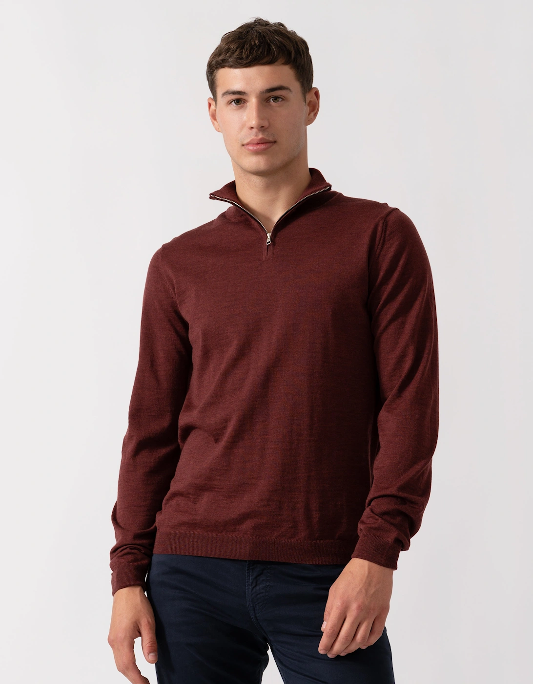 Curragh Mens 1/4 Zip Funnel Neck Merino Wool Jumper - Mulberry Marl, 5 of 4