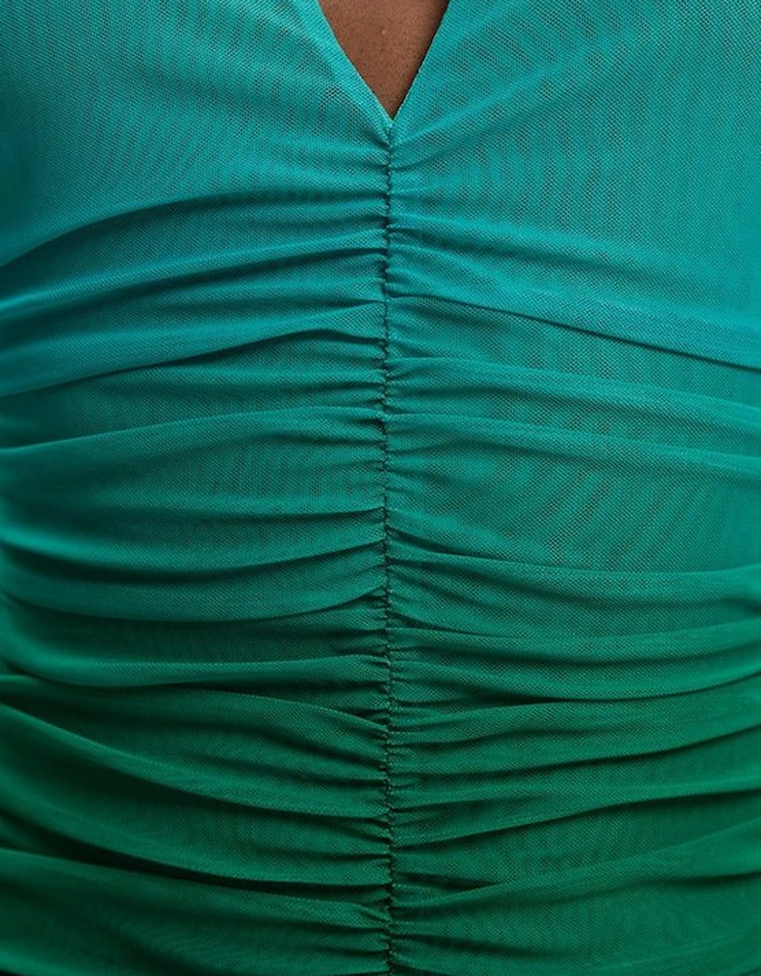 Ombre Mesh Plunge Halter Neck Midi Dress