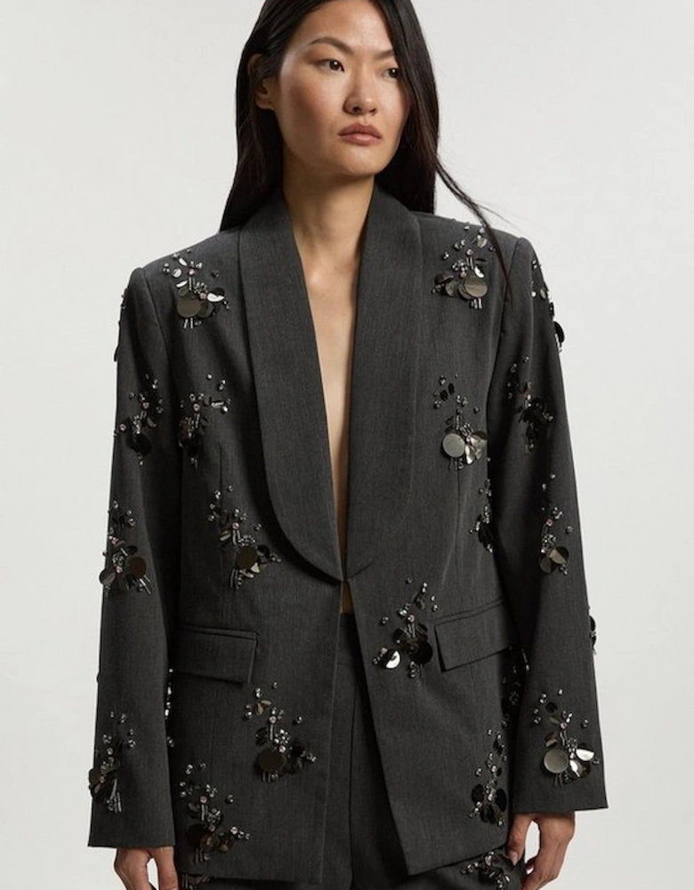 Petite Cluster Sequin & Crystal Embellished Tailored Single Breast Blazer