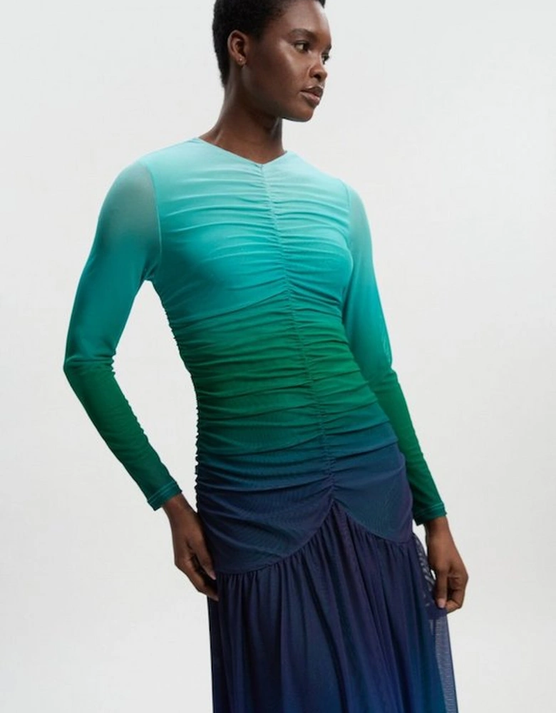 Long Sleeve Ombre Mesh Maxi Dress
