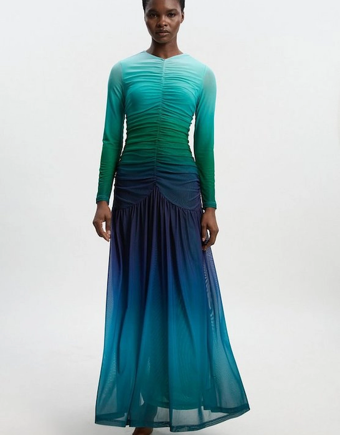 Long Sleeve Ombre Mesh Maxi Dress, 4 of 3