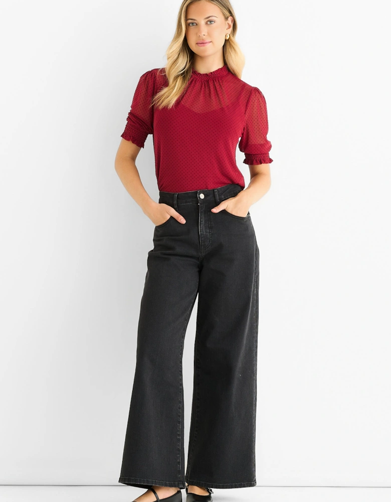 Red High Neck Lace Loose Fit Blouse
