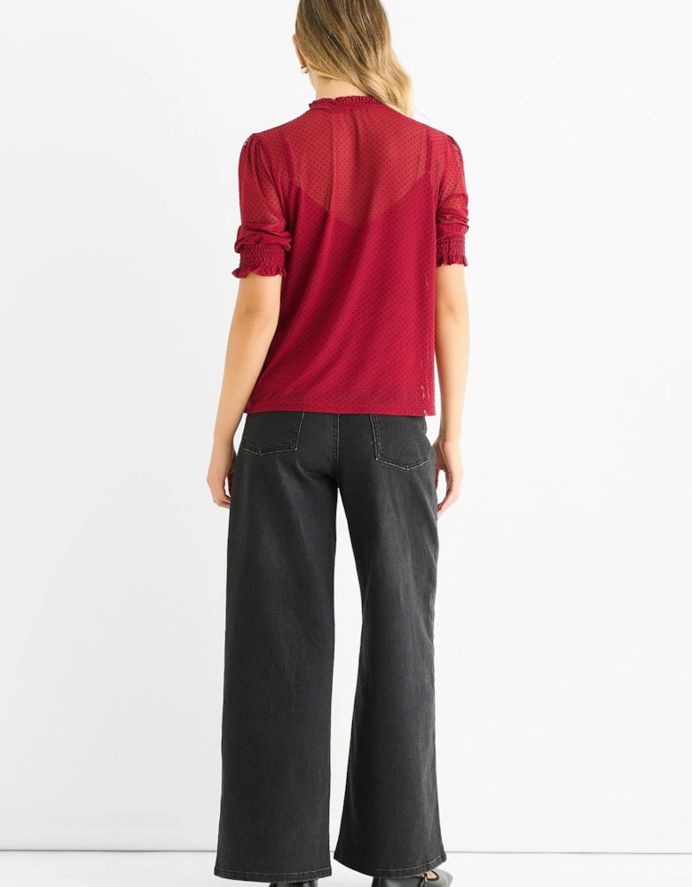 Red High Neck Lace Loose Fit Blouse