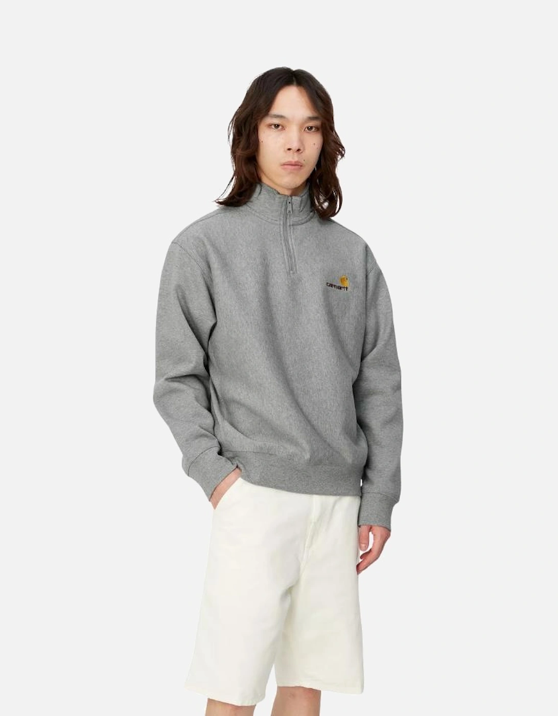 Half Zip American Script Sweat - Grey Heather
