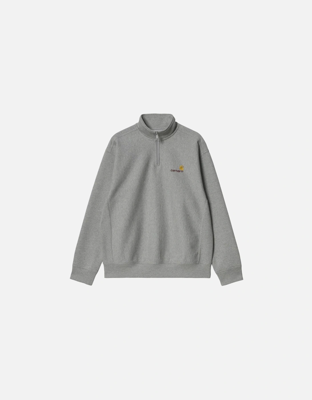 Men's Carhartt WIP Half Zip American Script Sweat - Grey Heather - Size: 36