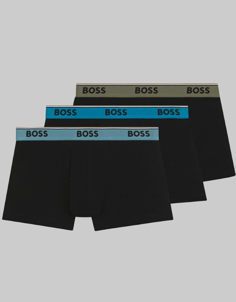 BOSS 3-Pack Power Boxer Trunks, Black with coloured waistbands