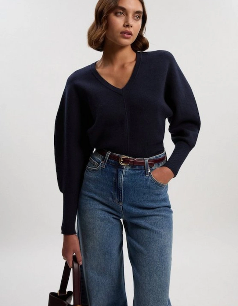 Compact Wool Look V Neck Batwing Knit Jumper