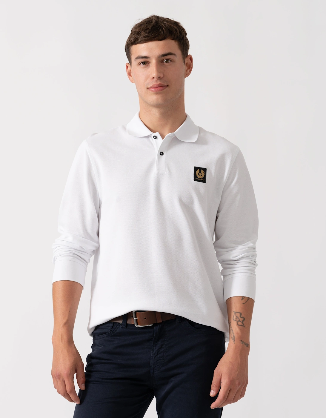 Belstaff Men's White Long Sleeved Essentials Polo  40 L