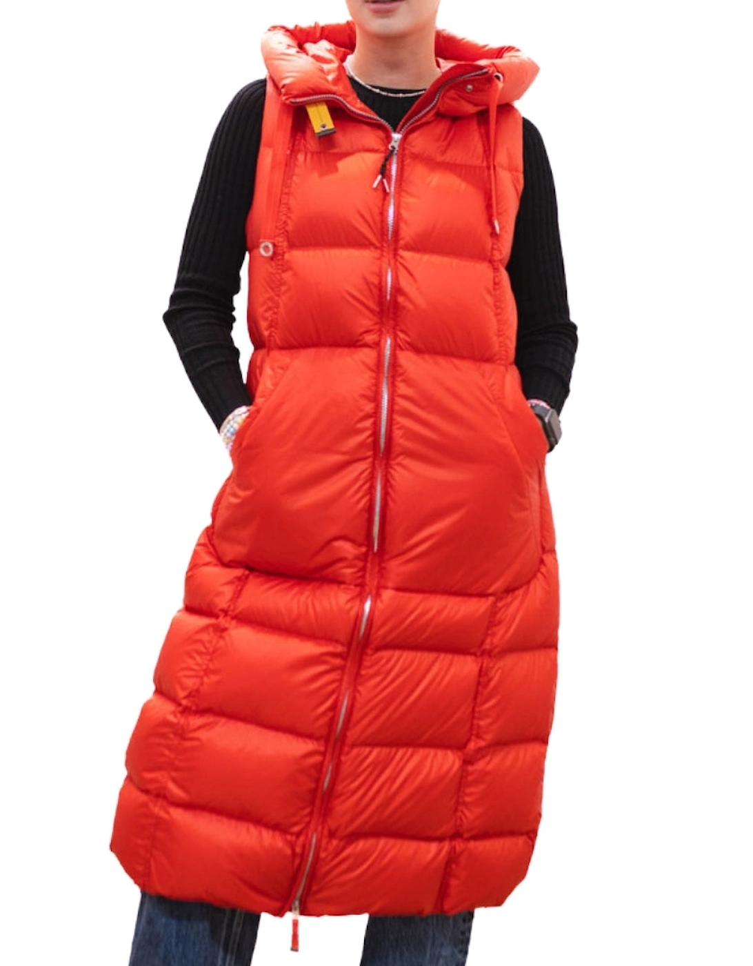 Women's Parajumpers Elver Red Long Down Vest Jacket - Size: 10/8